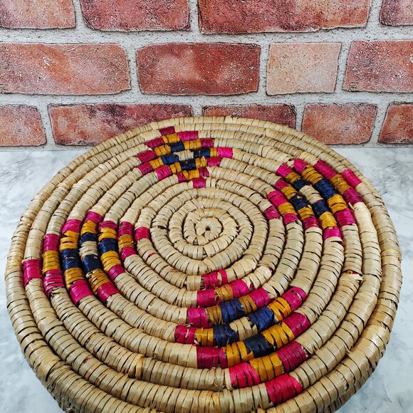 14" Straw woven coiled wall, table decor or Centerpiece, multi-color, Trivet - Picture 5 of 5